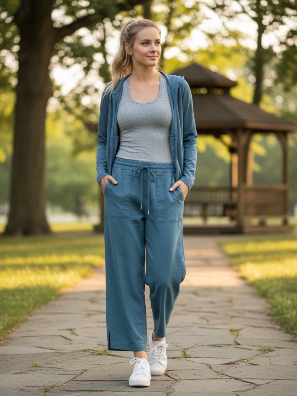 Athleta Retreat Wide-Leg Drawstring Linen Pants 8P